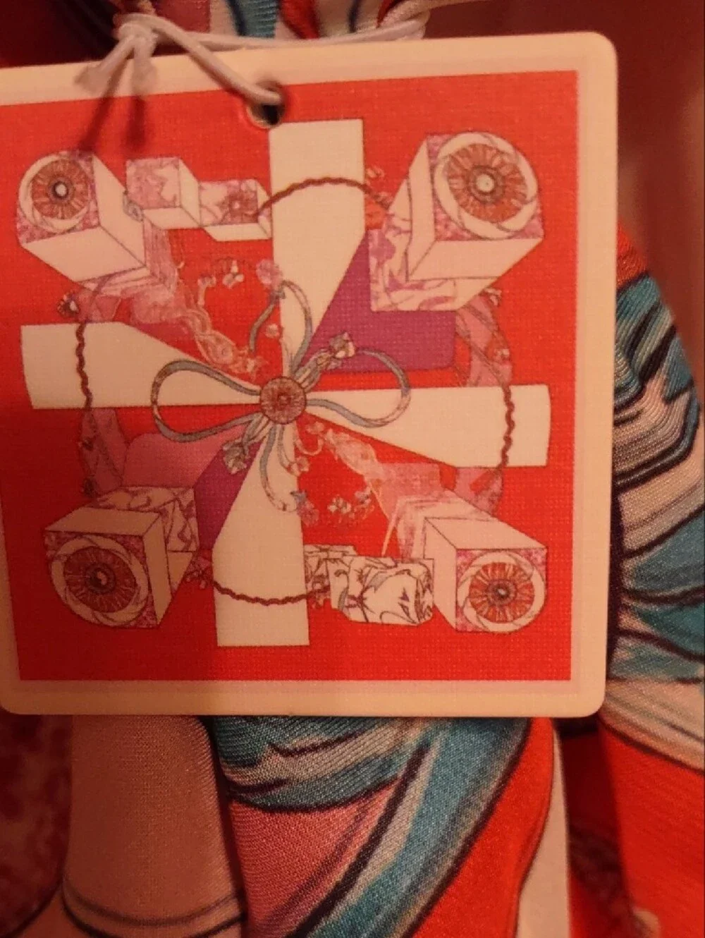 NWT Geometric Mirror Print Square Fashion Neck Scarf Orange Multi 27x27